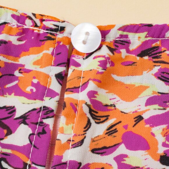 🌹 Rose Red Bubble Sleeve Lace Trim Floral Mixed Print Blouse - Picture 14 of 14